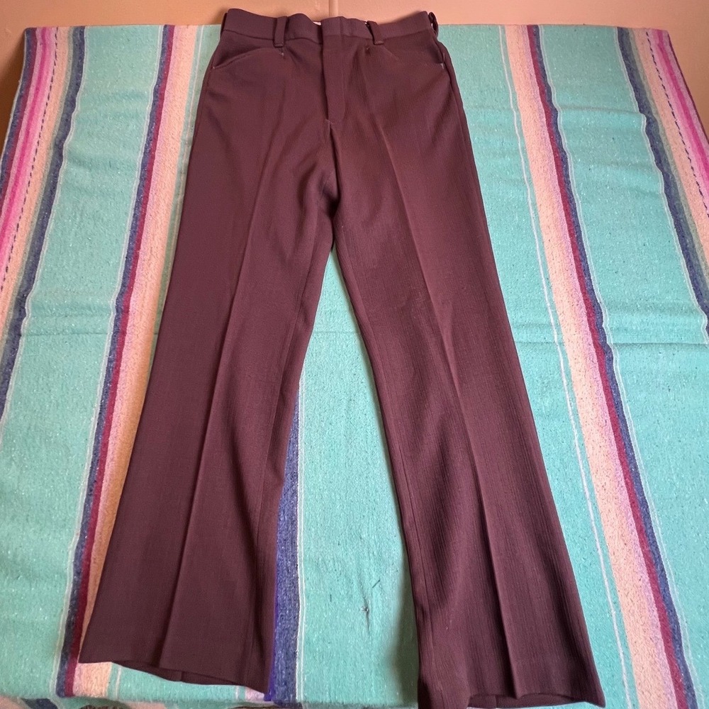 Kings Road Trousers Mens 32 Brown Double Knit 70s Flare Perma-Prest Slacks